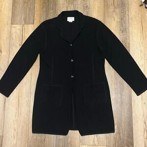 Field Manor Long Cardigan Sweater Jacket S Black 100% Wool Button Front Classic